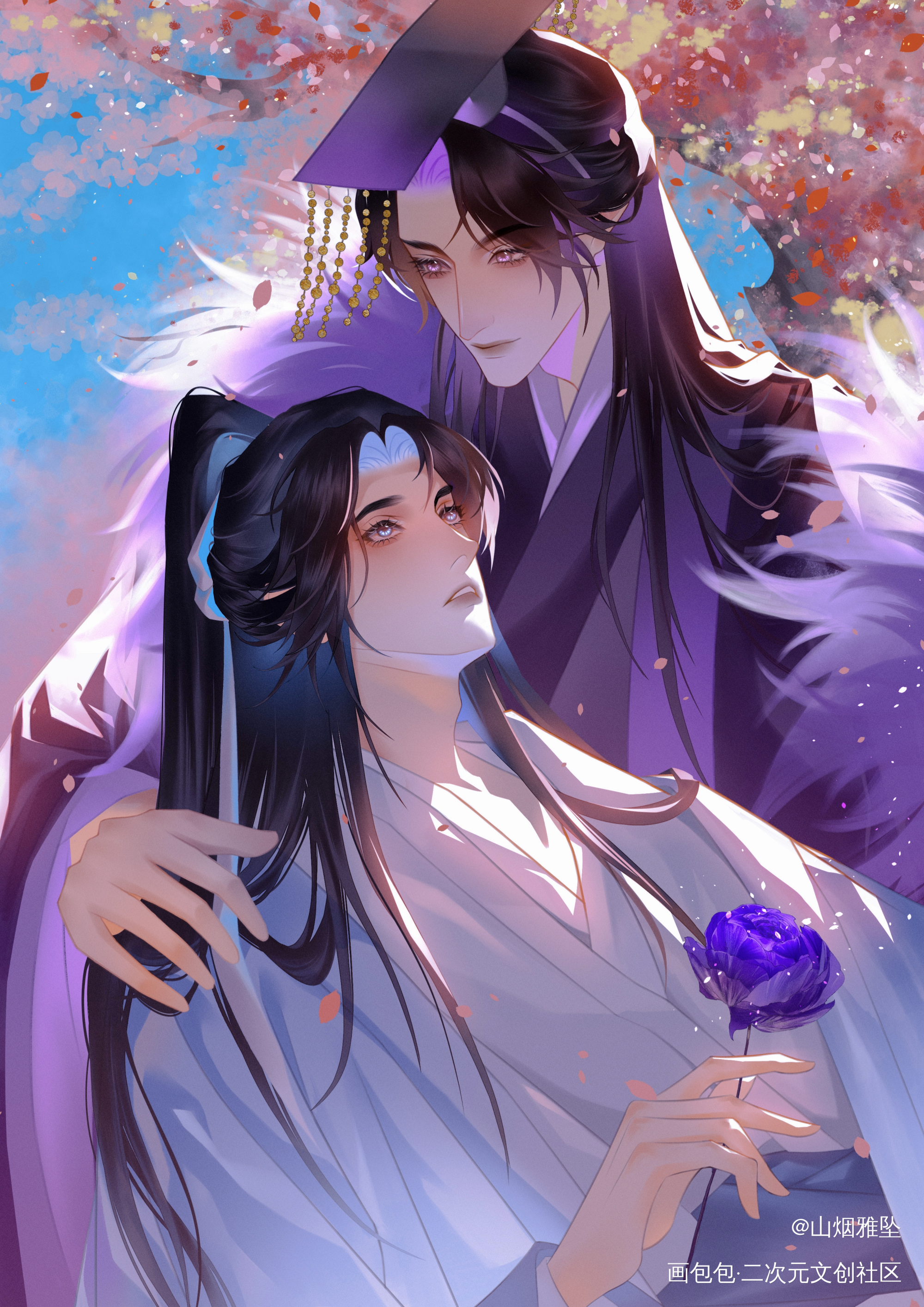 燃晚520快乐！_二哈和他的白猫师尊燃晚绘画作品