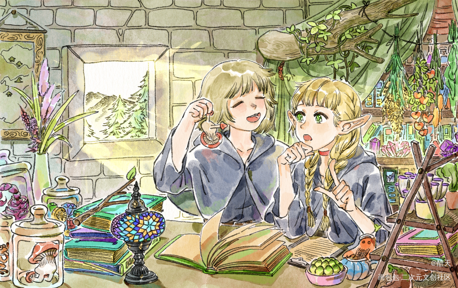 【迷宫饭】法玛520贺图_玛露希尔法琳迷宫饭绘画作品