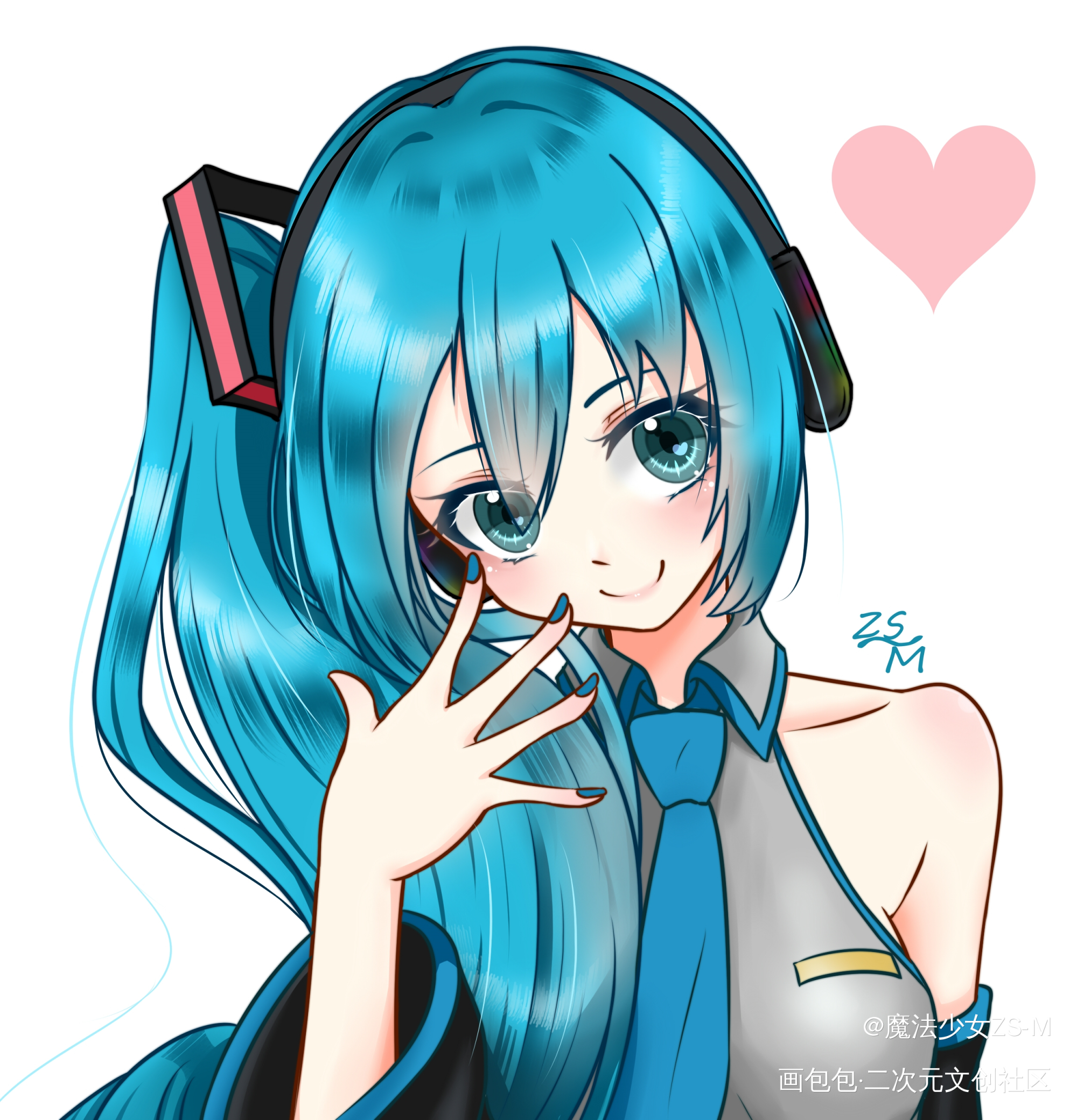 跟风画了一下_初音未来初音侧马尾单马尾初音miku绘画作品