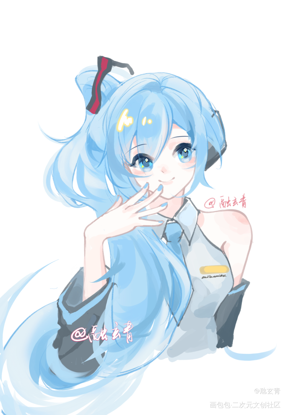 侧马尾初音未来_初音可爱半厚涂绘画作品