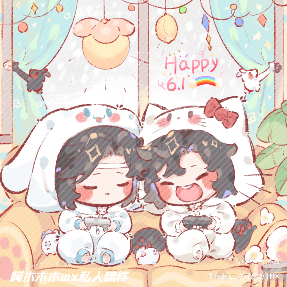 六一儿童节～_魔道祖师忘羡蓝忘机魏无羡绘画作品