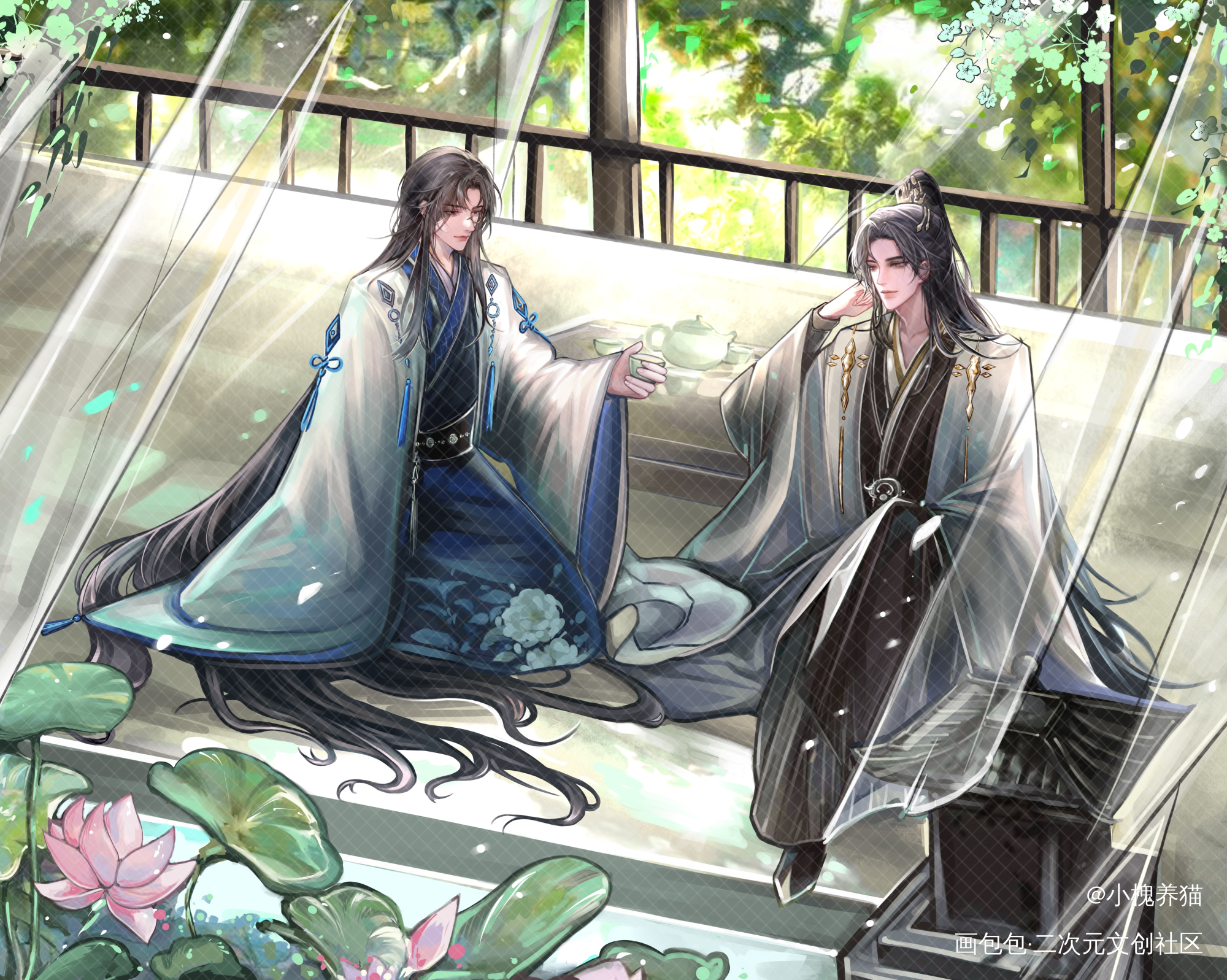 绿茶清亭_针锋对决188男团顾青裴原炀古风绘画作品