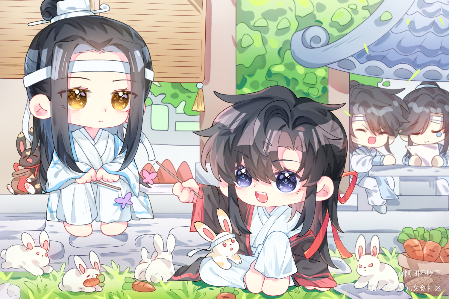 忘羡_魔道祖师忘羡蓝忘机魏无羡Q版绘画作品
