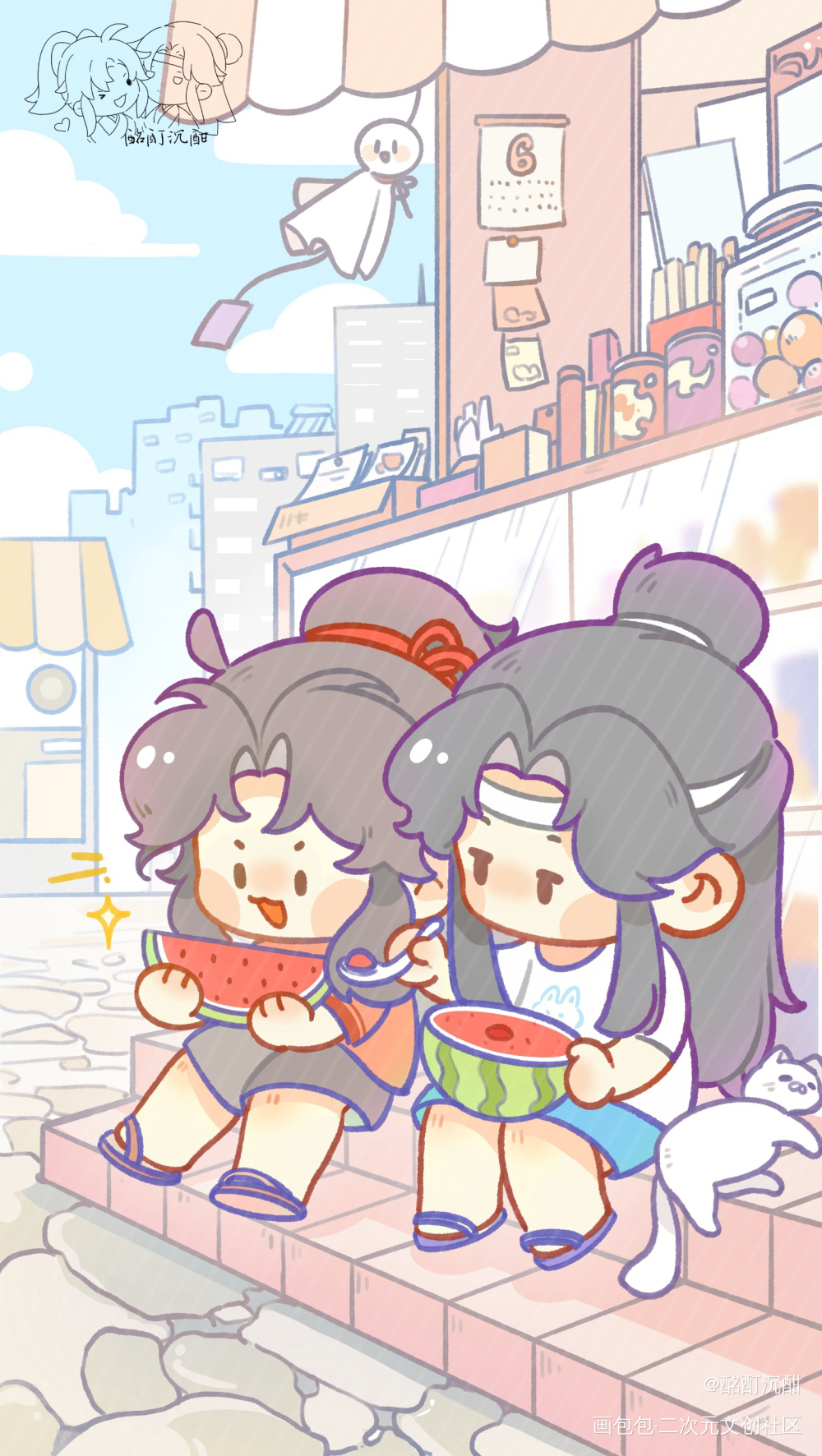 来一口西瓜吗_魔道祖师忘羡绘画作品