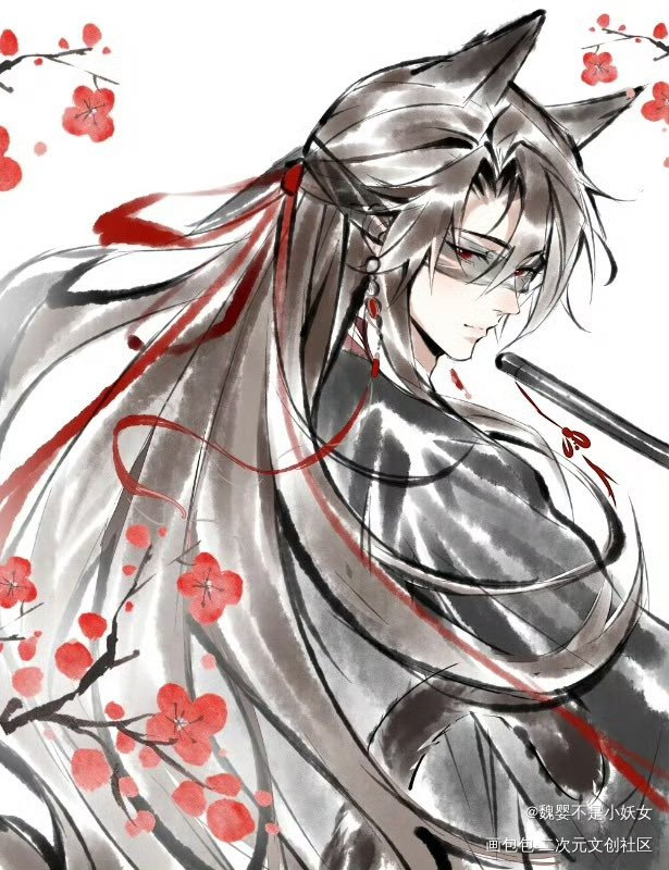 雪豹叽x黑猫羡_魔道祖师蓝忘机魏无羡绘画作品