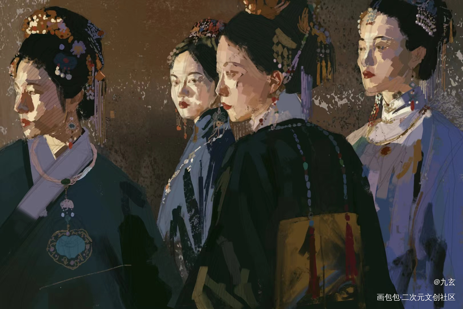 最近的群像练习_古风厚涂厚涂练习绘画作品