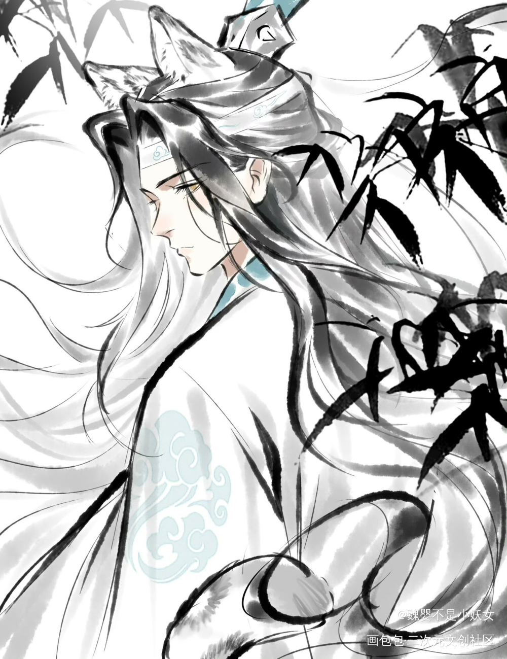 雪豹叽x黑猫羡_魔道祖师蓝忘机魏无羡绘画作品