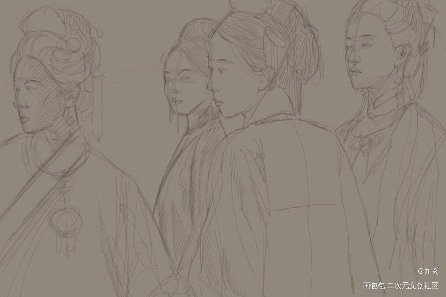 最近的群像练习_古风厚涂厚涂练习绘画作品