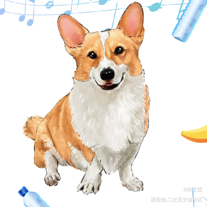 俩柯基_水墨手绘立绘可爱厚涂半厚涂水彩平涂绘画作品