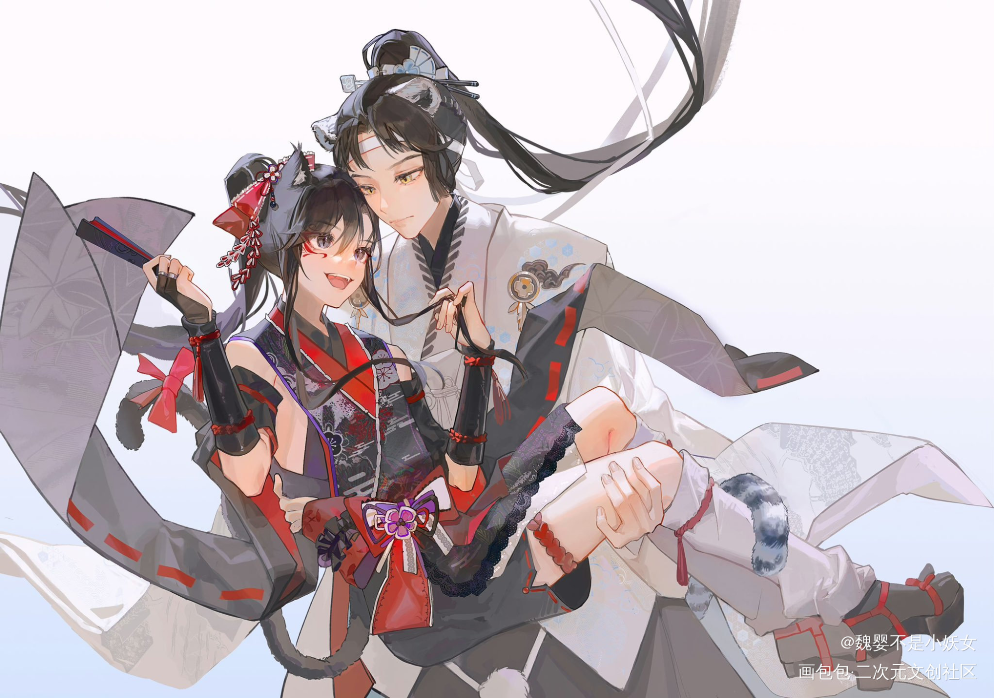 依然雪豹叽x黑猫羡_魔道祖师蓝忘机魏无羡绘画作品