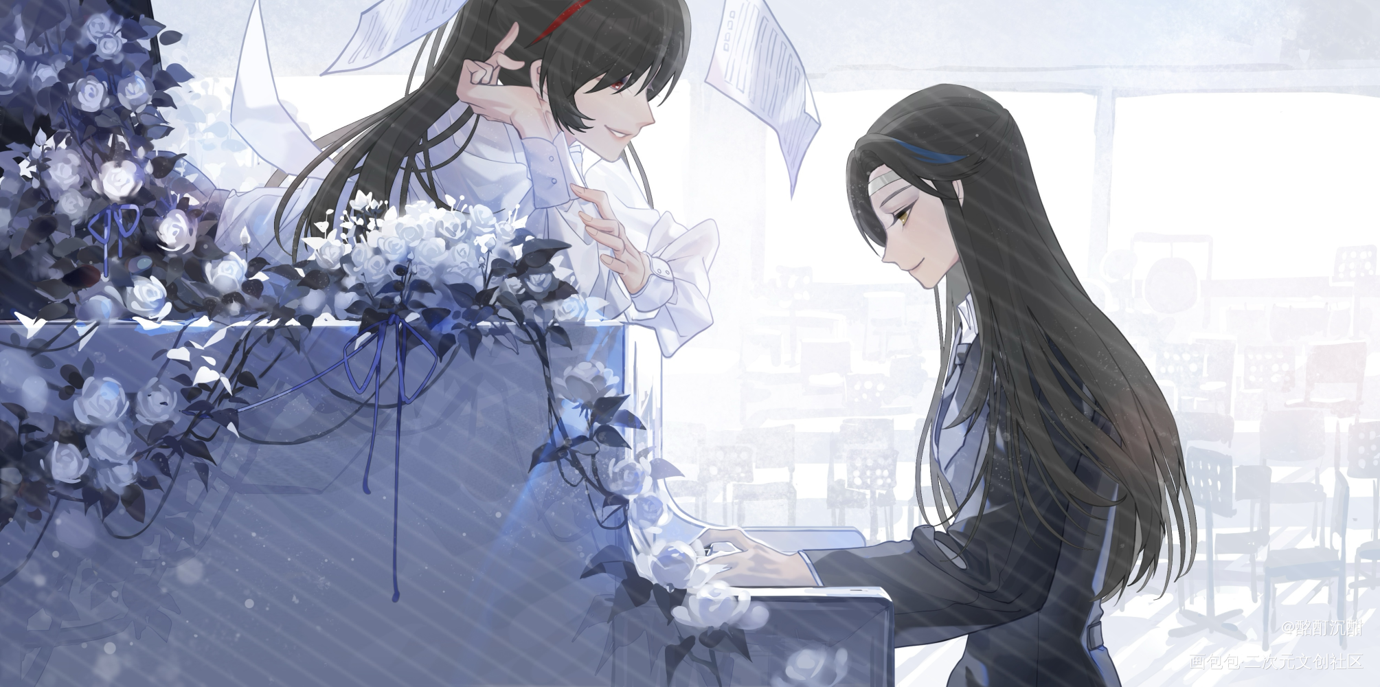 钢琴家和他的缪斯_魔道祖师忘羡蓝忘机·魔道祖师魏无羡·魔道祖师绘画作品