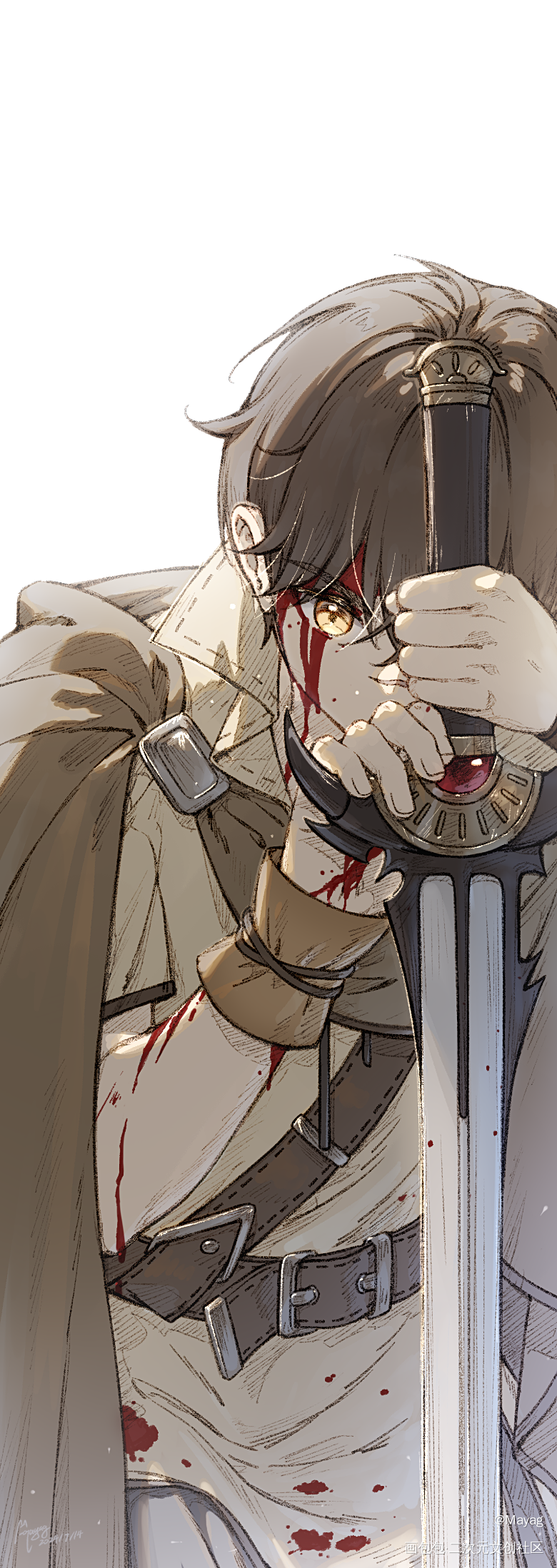 视线_无铭传说罗德插画板绘绘画原创oc绘画作品