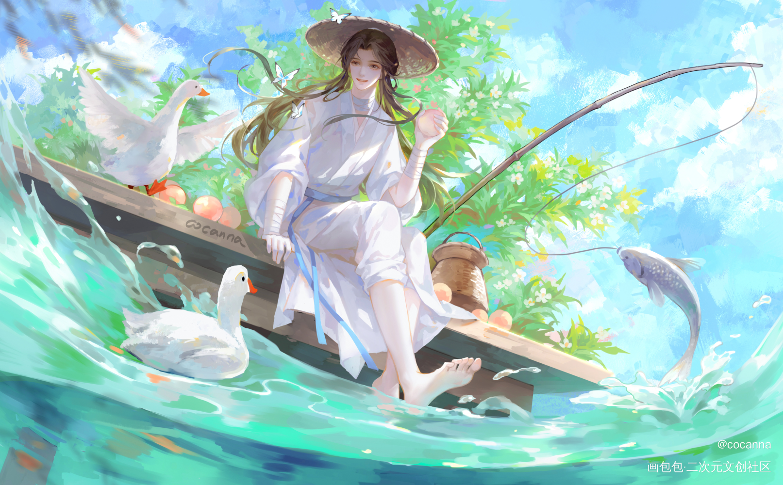 夏天清爽就要在水边，白毛浮绿水～_天官赐福谢怜·天官赐福绘画作品