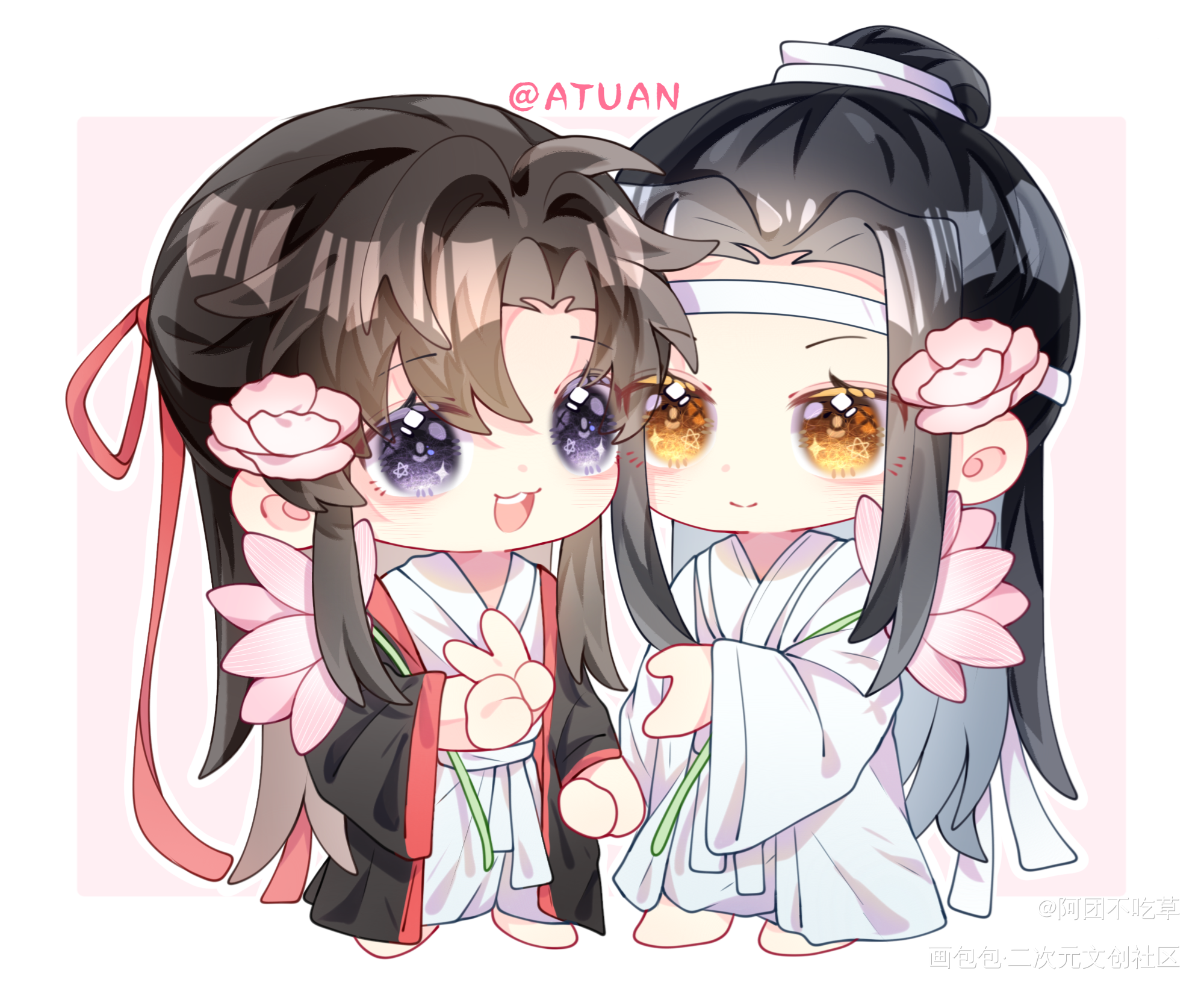 忘羡_魔道祖师忘羡蓝忘机·魔道祖师魏无羡·魔道祖师蓝忘机魏无羡Q版绘画作品