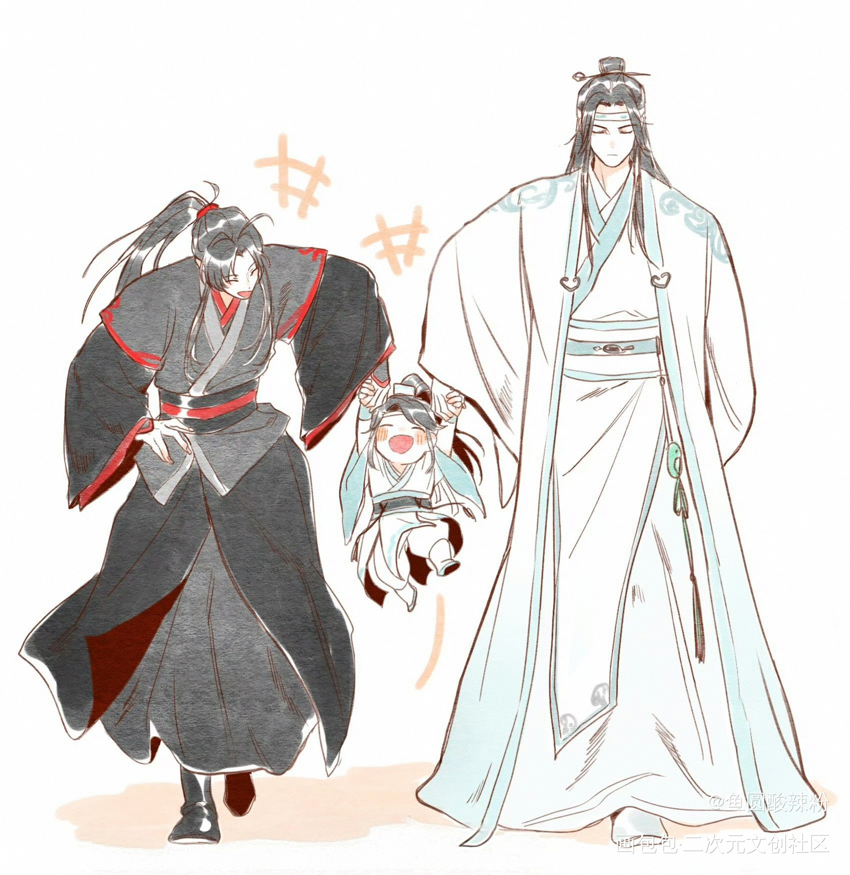 忘羡夫夫的带娃日常_魔道祖师蓝忘机·魔道祖师魏无羡·魔道祖师绘画作品
