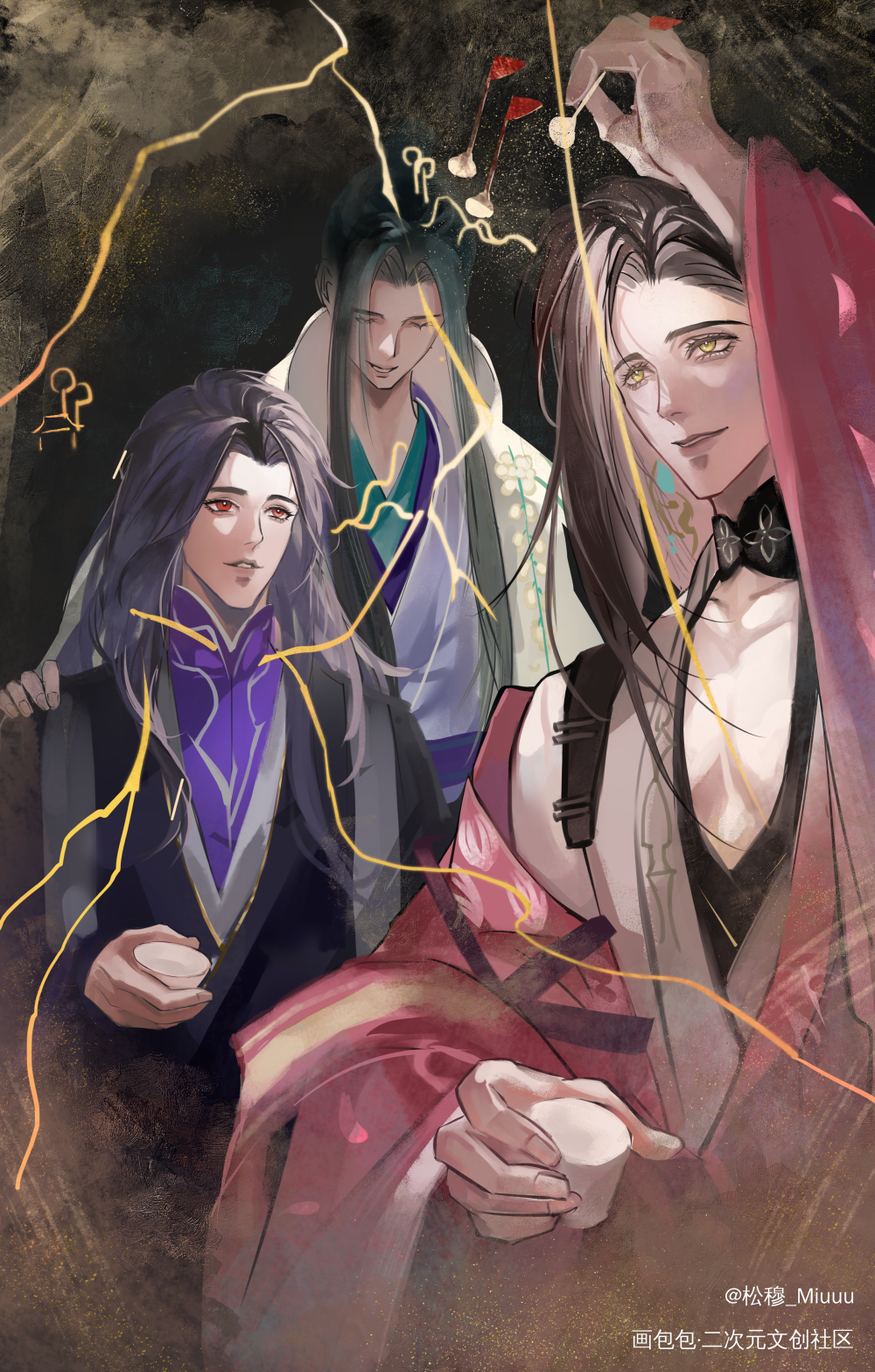 夜谈_代号鸢辟雍三贤绘画作品