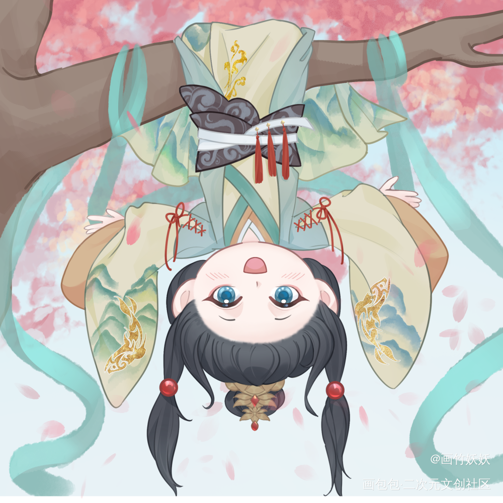 一个小可爱突然出现_贺林儿童画可爱古风Q版oc绘画作品