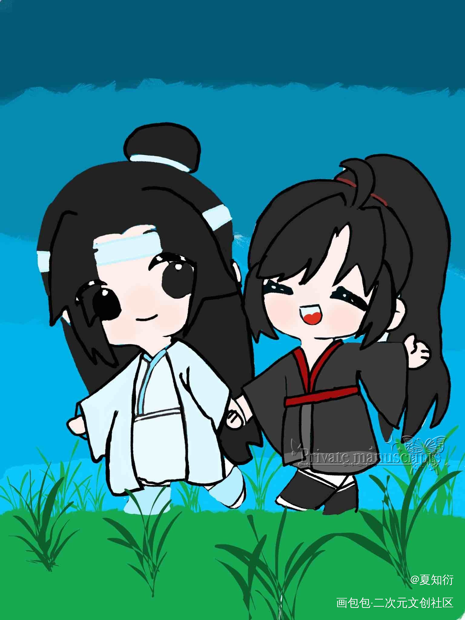 牵手手~_魔道祖师忘羡蓝忘机·魔道祖师魏无羡·魔道祖师绘画作品