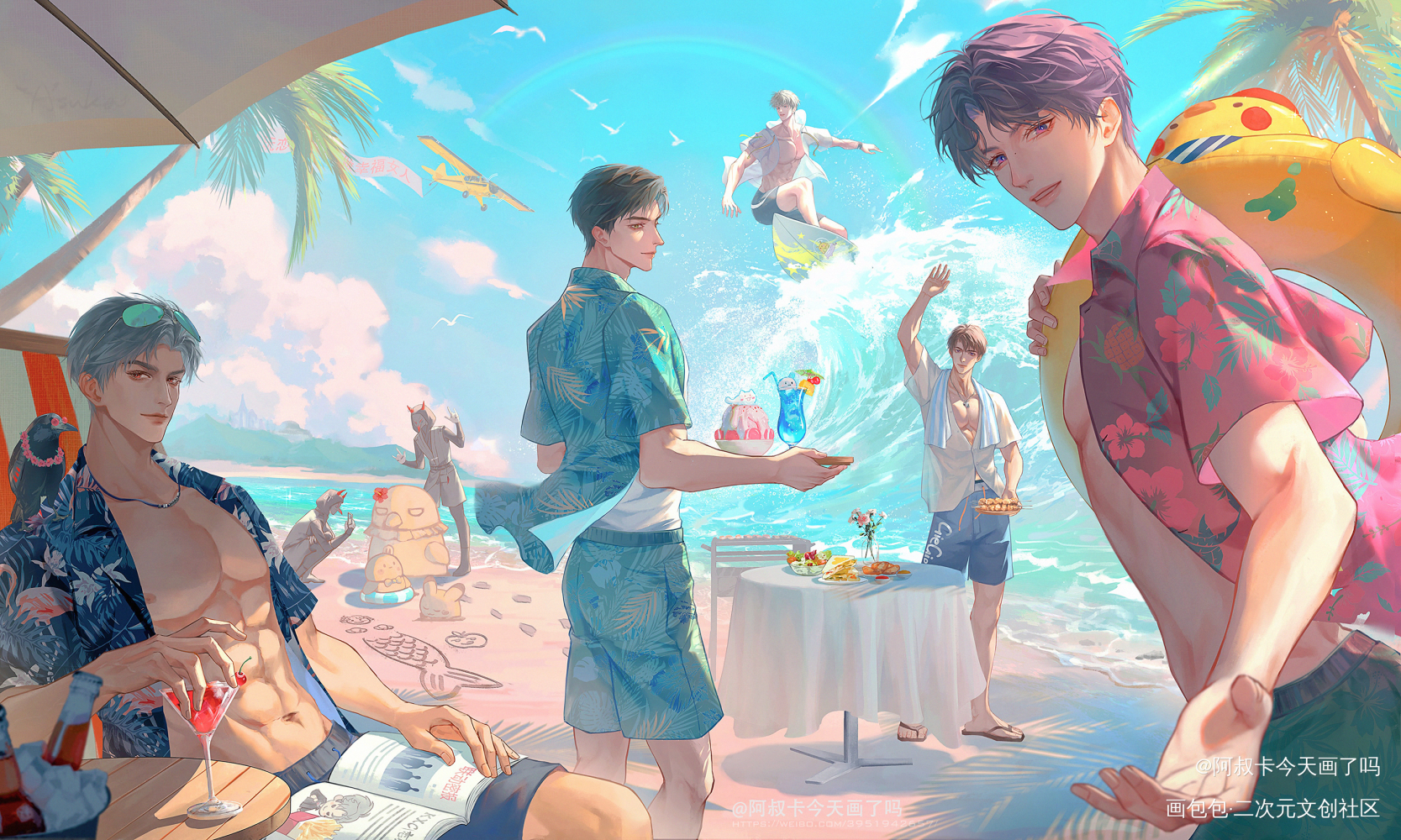 深空男团海岛团建_恋与深空秦彻恋与深空祁煜夏以昼黎深沈星回绘画作品