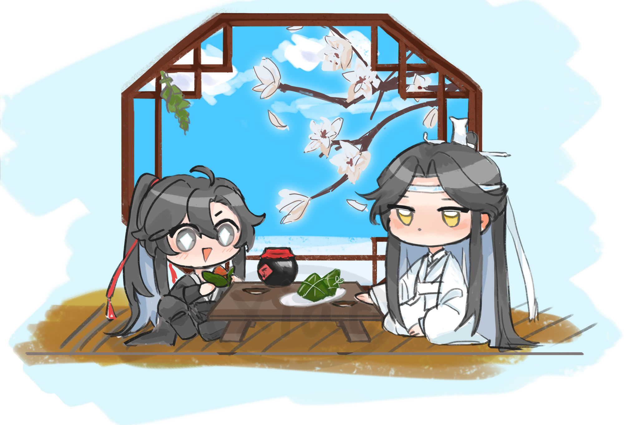 吃粽子～_魔道祖师忘羡蓝忘机·魔道祖师魏无羡·魔道祖师绘画作品