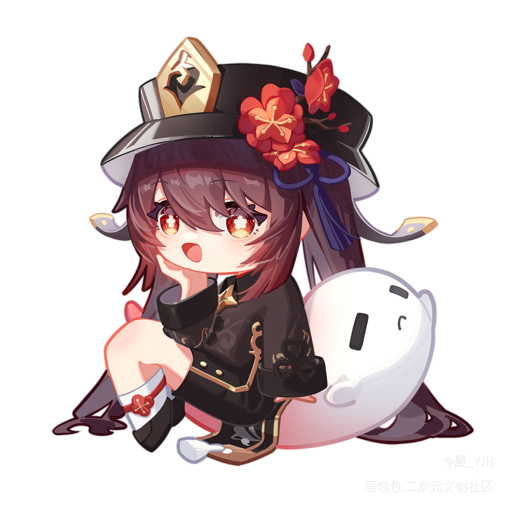 👻画了小胡桃♥️🖤_原神原神胡桃胡桃可爱Q版同人稿件摸鱼约稿二次元板绘绘画绘画作品