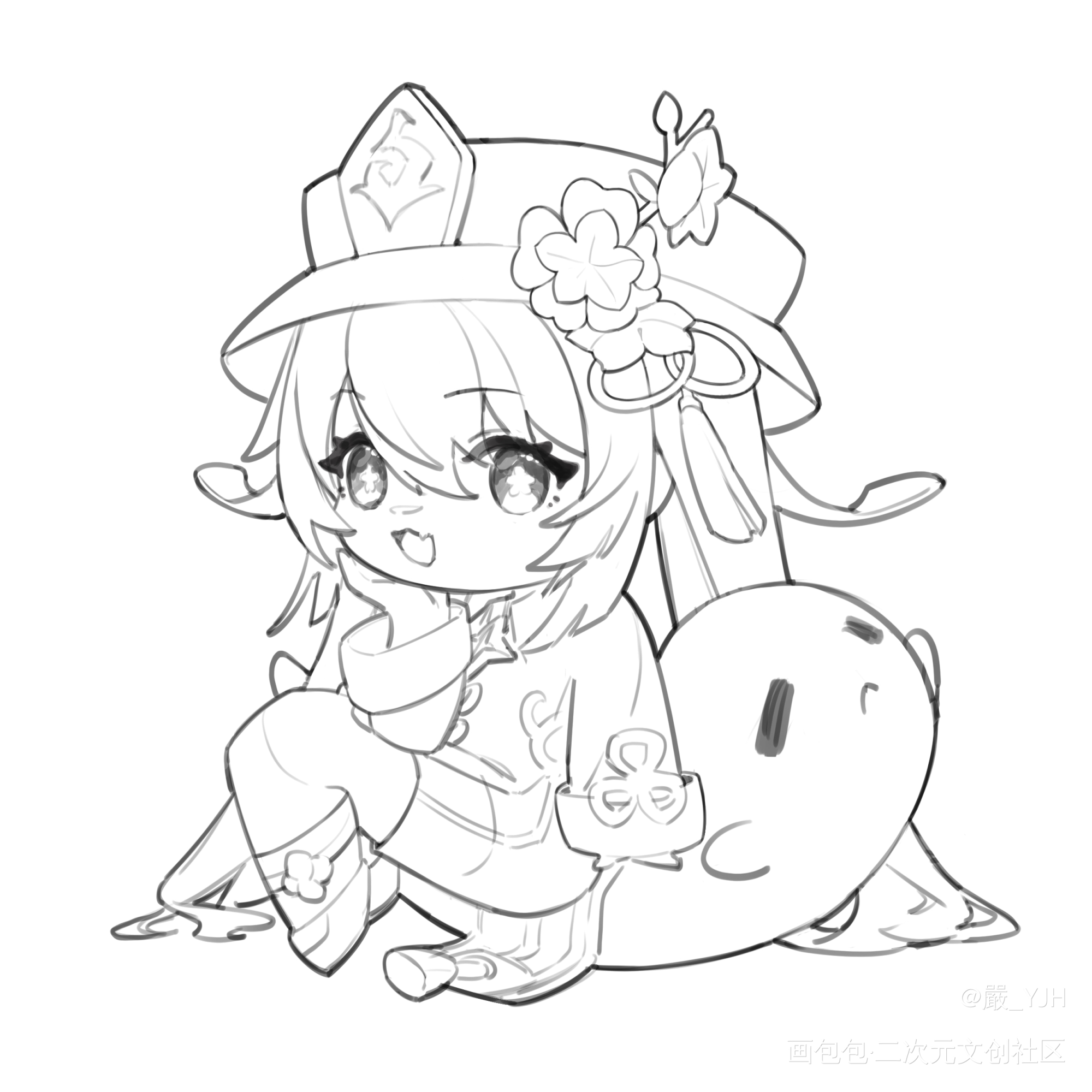 👻画了小胡桃♥️🖤_原神原神胡桃胡桃可爱Q版同人稿件摸鱼约稿二次元板绘绘画绘画作品