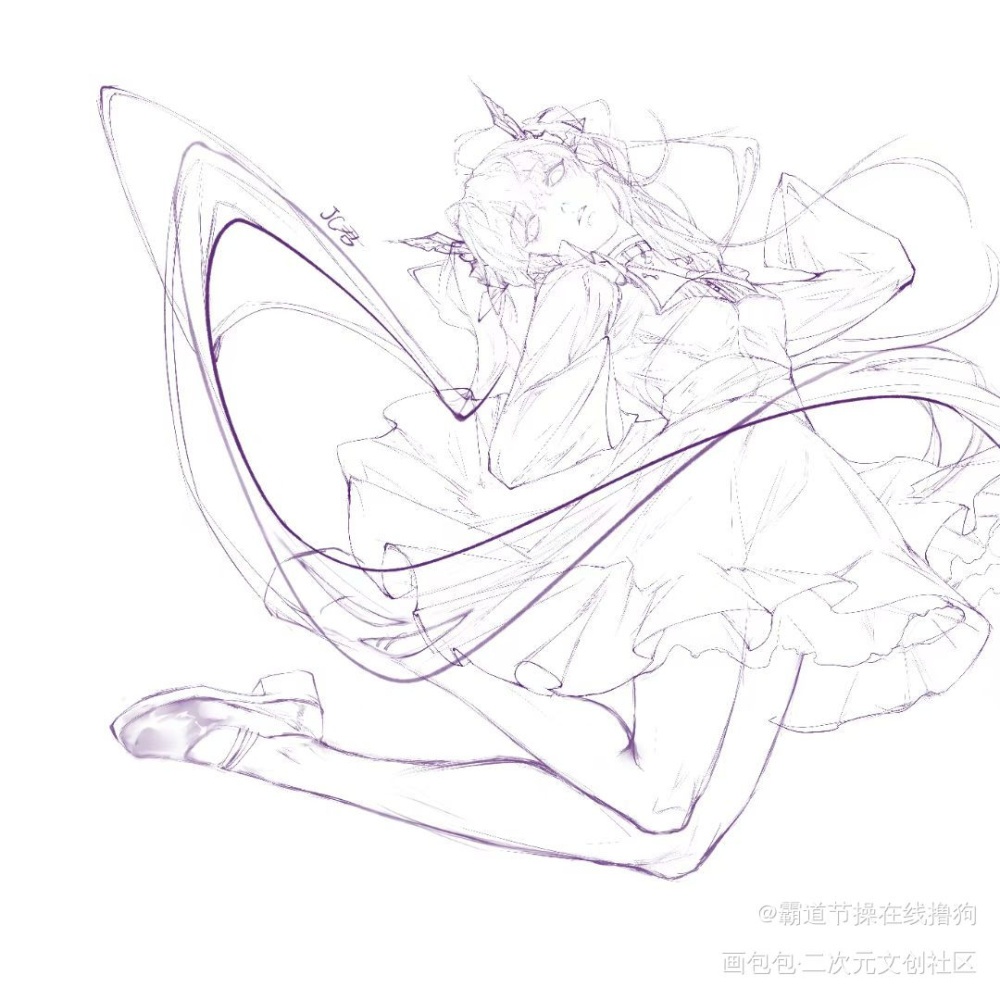 勾线，一点都不想画手🌚_线稿少女摸鱼原创oc绘画作品