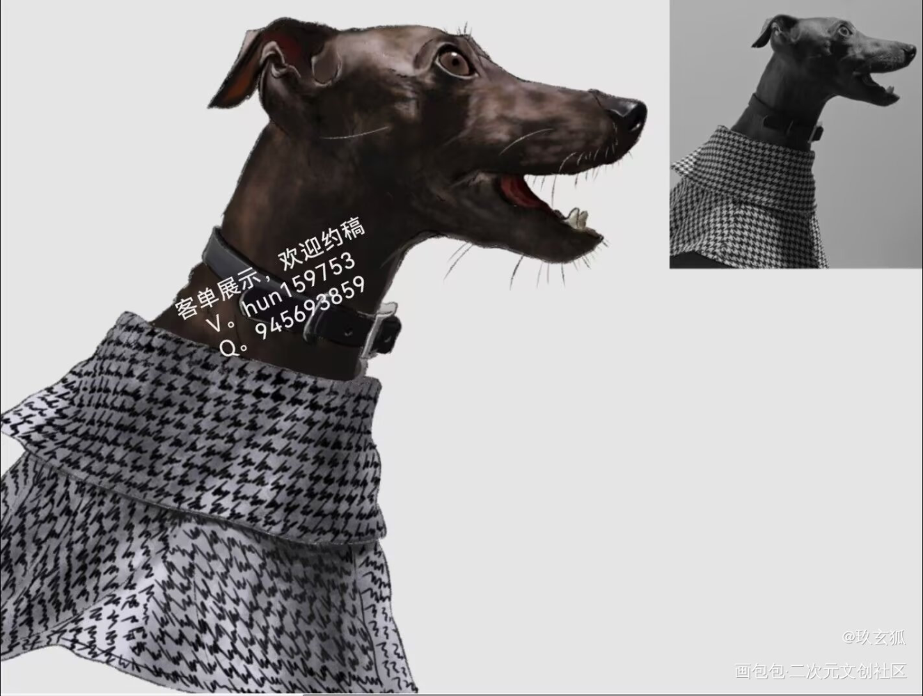 酷狗_手绘黑白可爱厚涂半厚涂水彩平涂宠物绘画作品