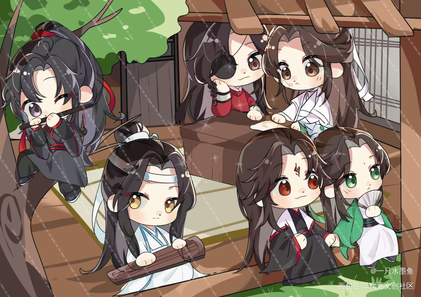 中秋快乐！_人渣反派自救系统天官赐福魔道祖师花城·天官赐福谢怜·天官赐福洛冰河·人渣反派自救系统沈清秋·人渣反派自救系统蓝忘机·魔道祖师魏无羡·魔道祖师墨香铜臭绘画作品