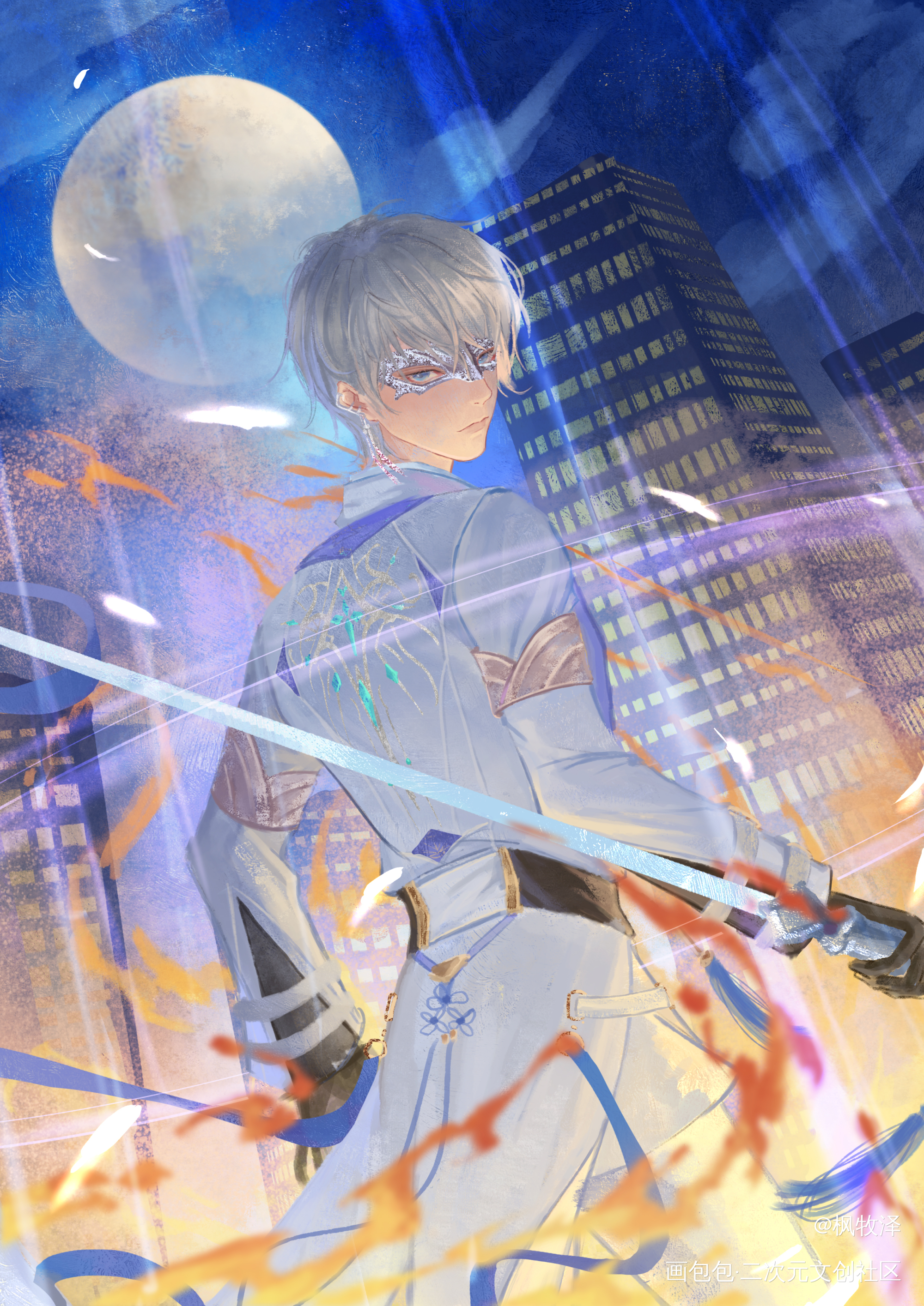 沈星回，光猎版_恋与深空国风半厚涂乙女沈星回画画绘画作品