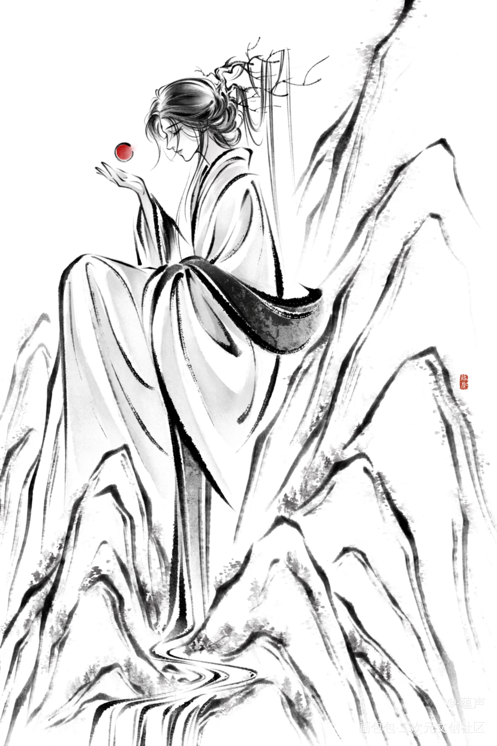 “青山见我应如是。”_如烟海插画原创oc绘画作品