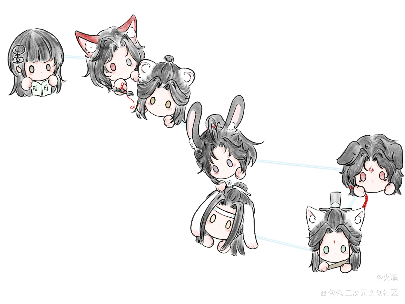 墨香开文10周年快乐！_人渣反派自救系统天官赐福魔道祖师Q版墨香铜臭绘画作品