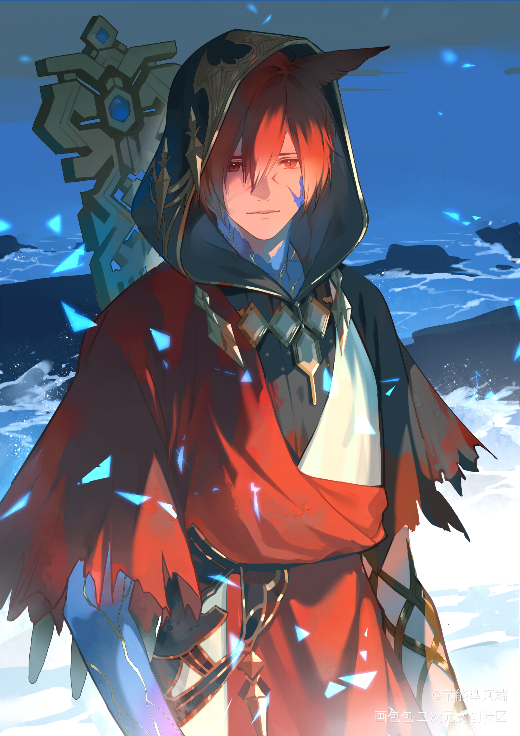 修猫咪_古拉哈提亚小红猫水晶公ff14绘画作品