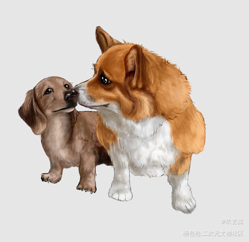 两个小可爱_手绘立绘可爱厚涂半厚涂平涂宠物绘画作品