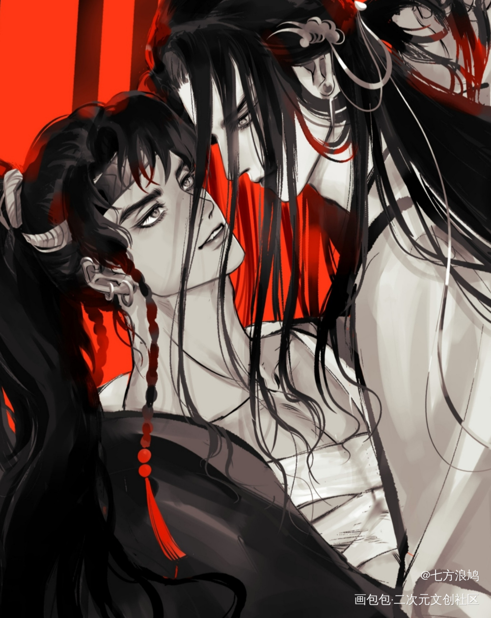 来点男鬼和狗_原创角色古风插画摸鱼绘画原创绘画作品