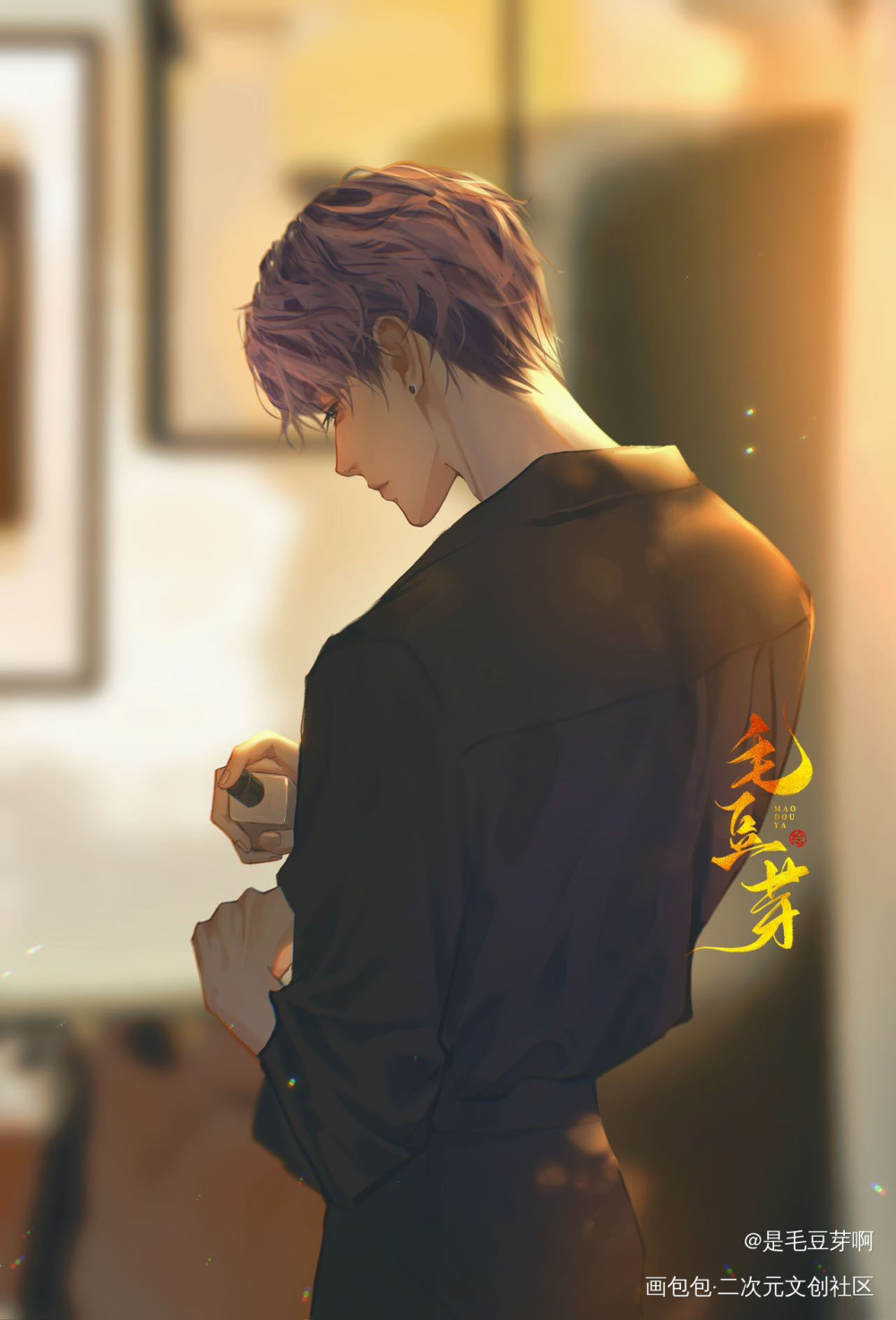 夕阳下凝视你背影_恋与深空恋与深空祁煜绘画作品