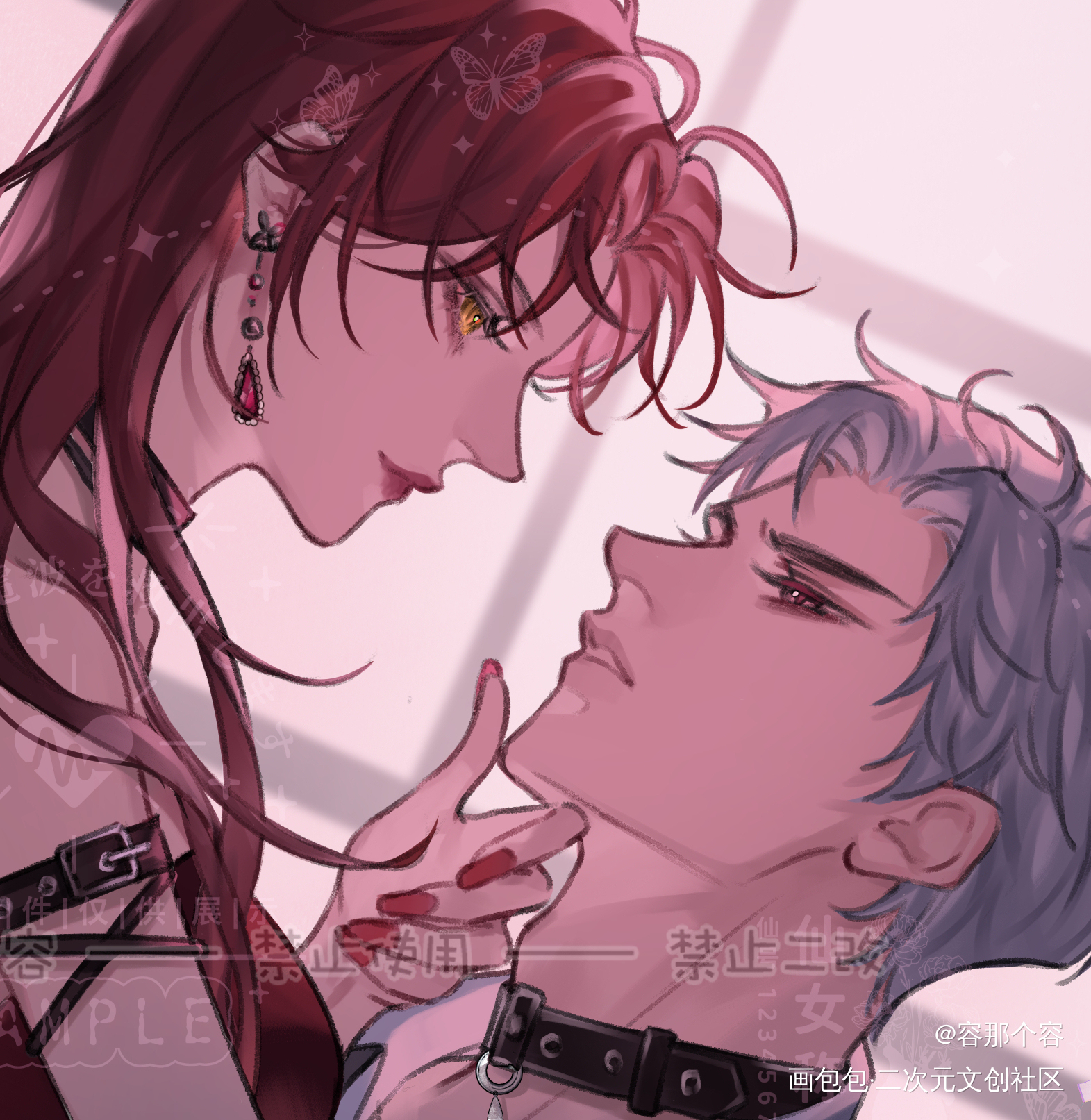 【梦女避雷】秦彻-夜色撩人_双人互动半身插画稿件展示付费委托梦女约稿板绘绘画作品