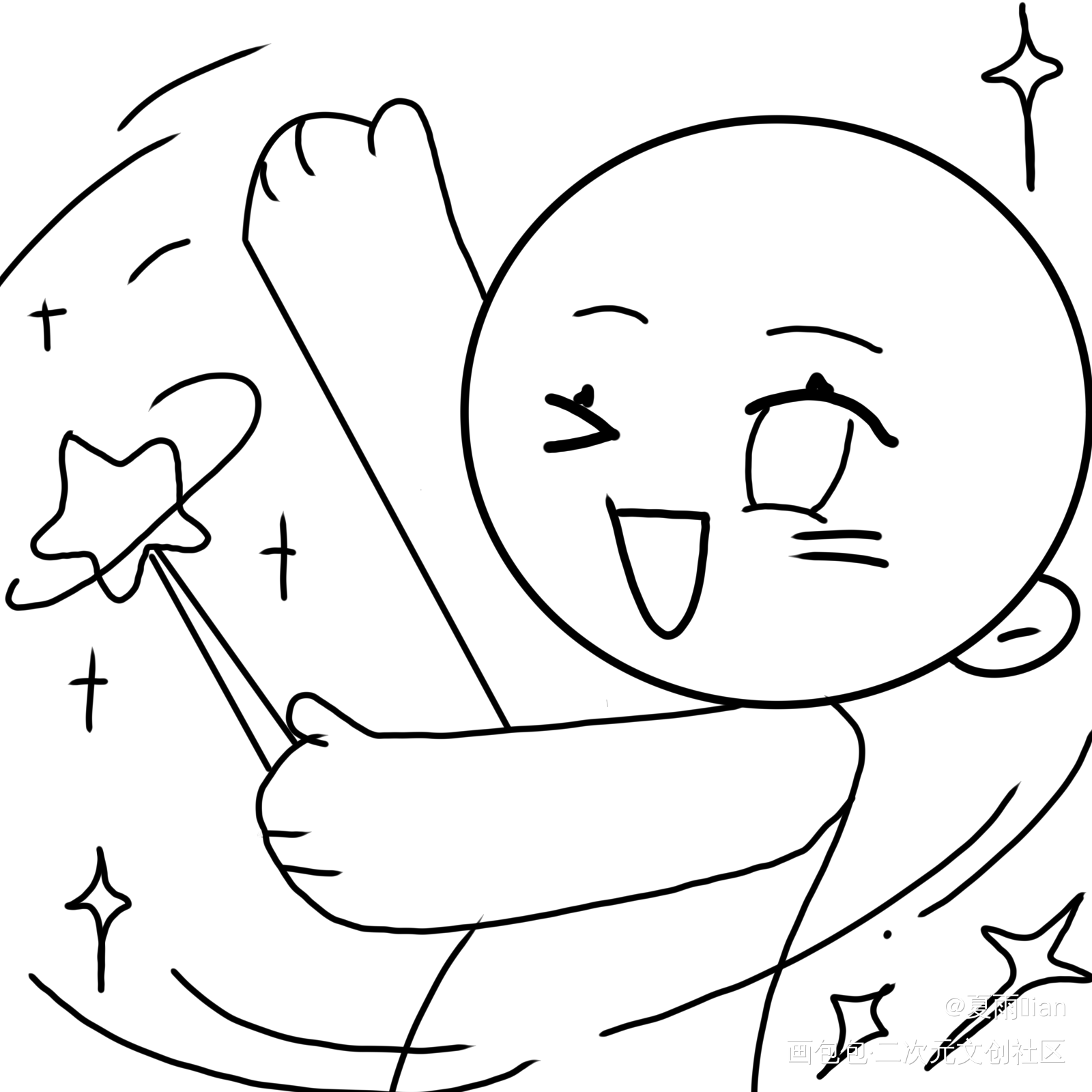 新图来啦_黑白简笔绘画作品