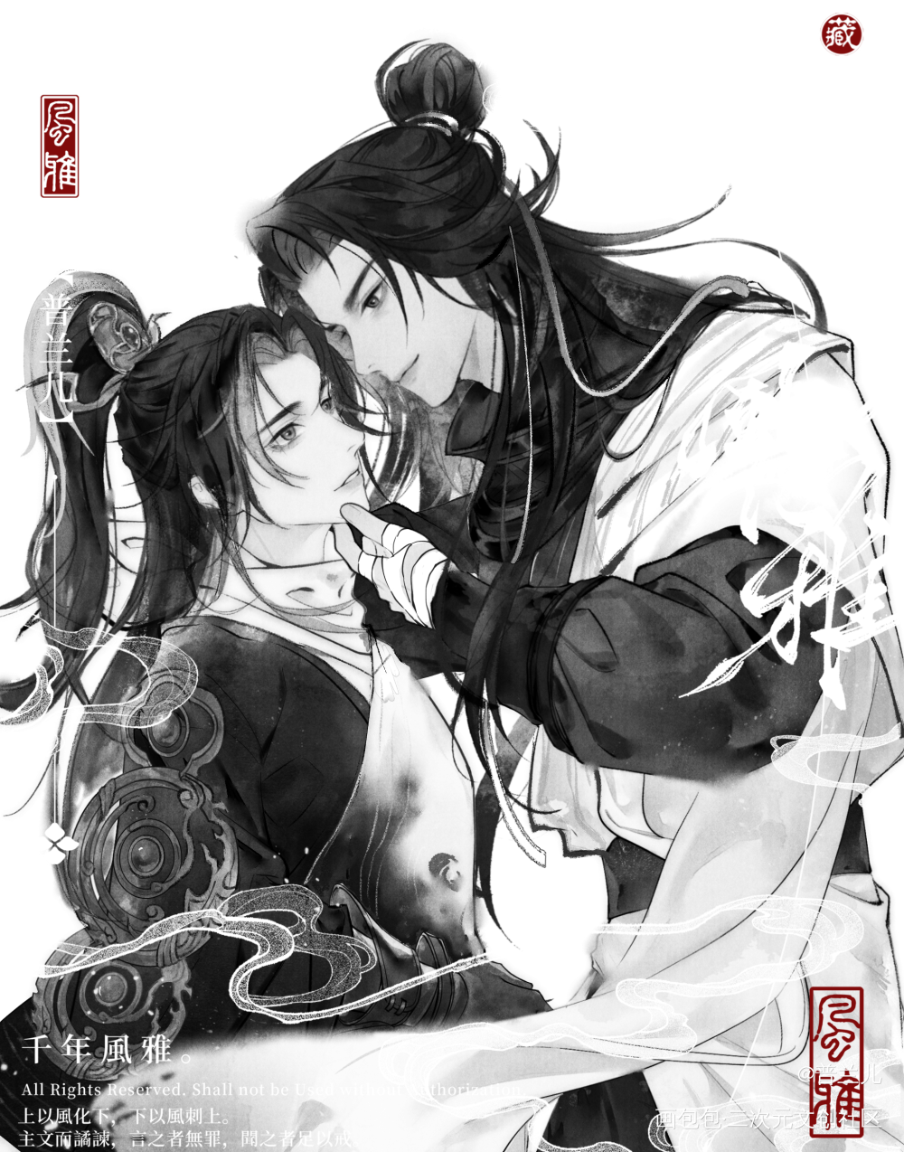 之前稿的一些速食小黑白～_古风约稿绘画绘画作品
