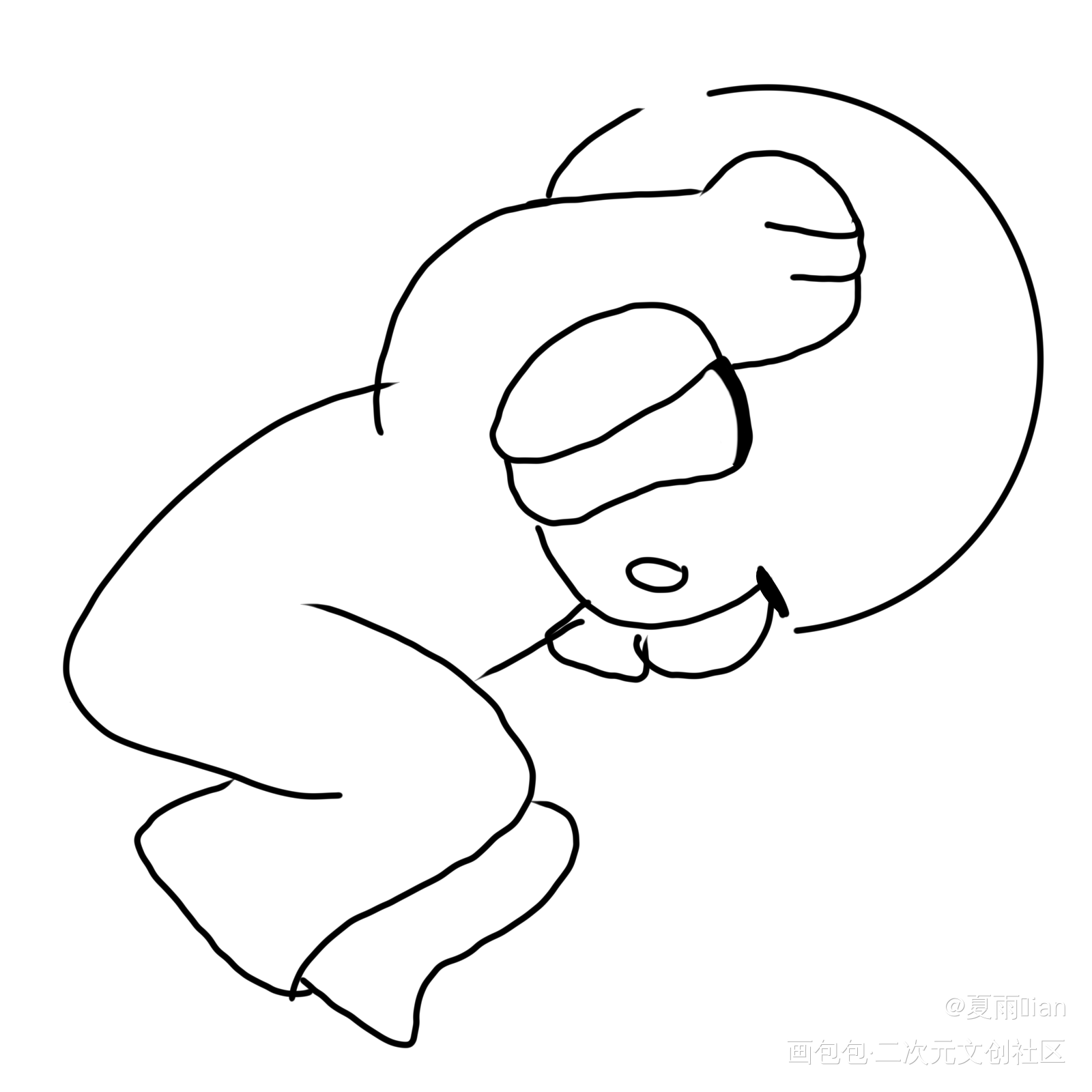 别打我……_黑白简笔绘画作品