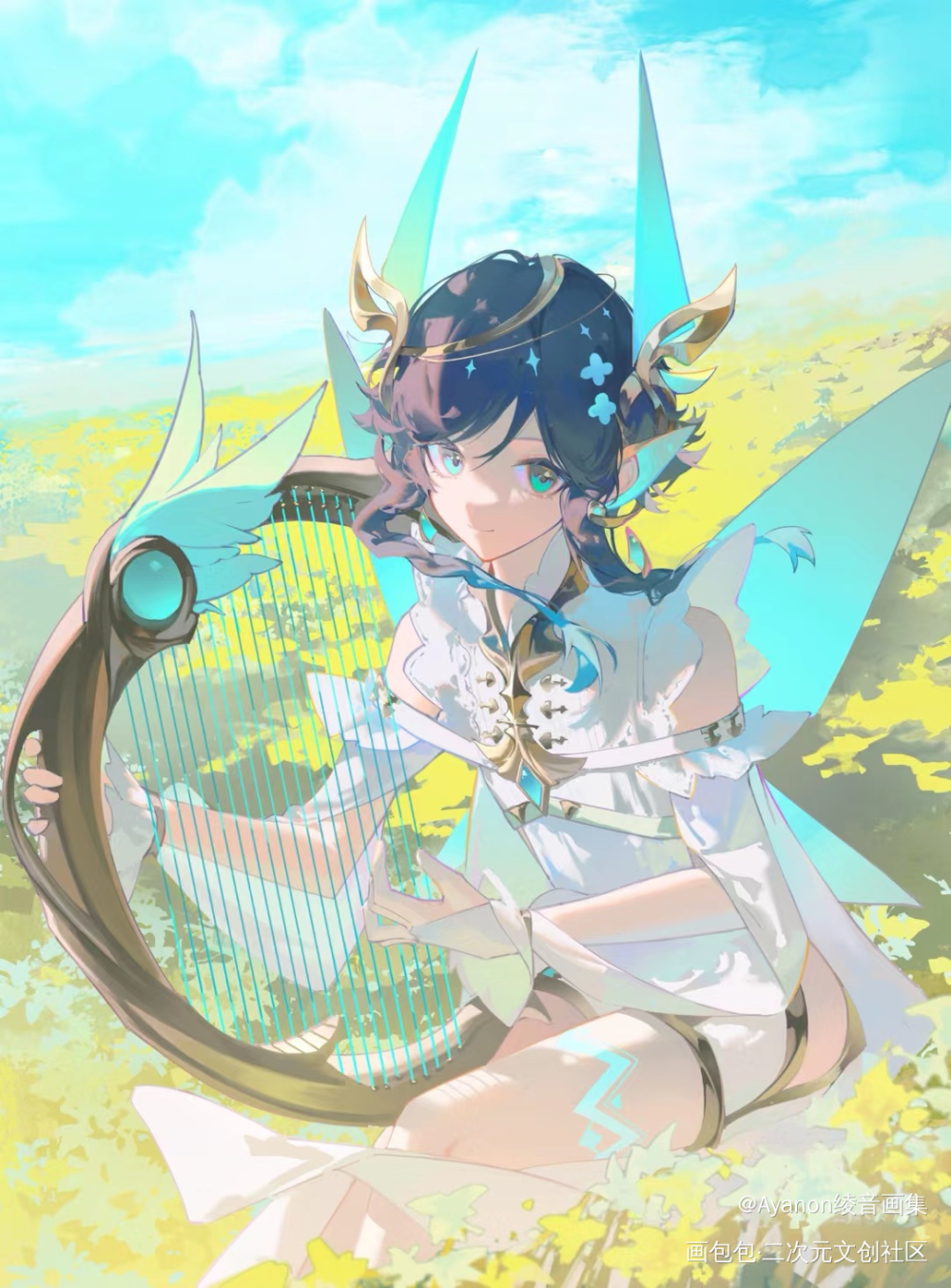 琴声坠落_原神温迪绘画作品