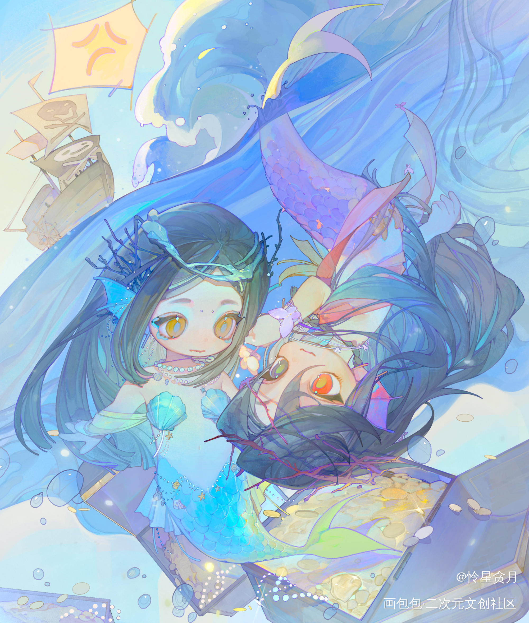西幻人鱼花怜_天官赐福花怜墨香铜臭绘画作品