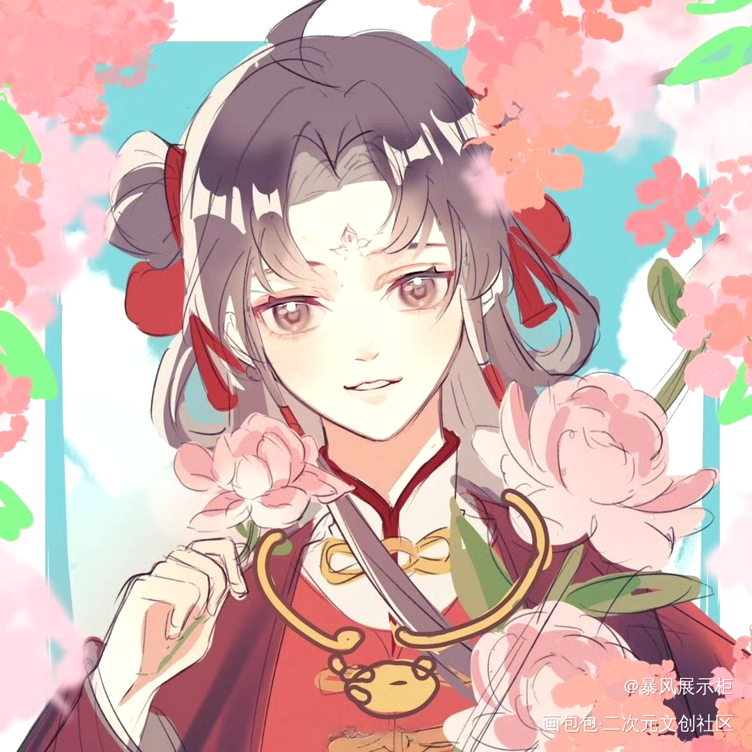 摘芍药的道童小羡_魔道祖师蓝忘机·魔道祖师魏无羡·魔道祖师绘画作品