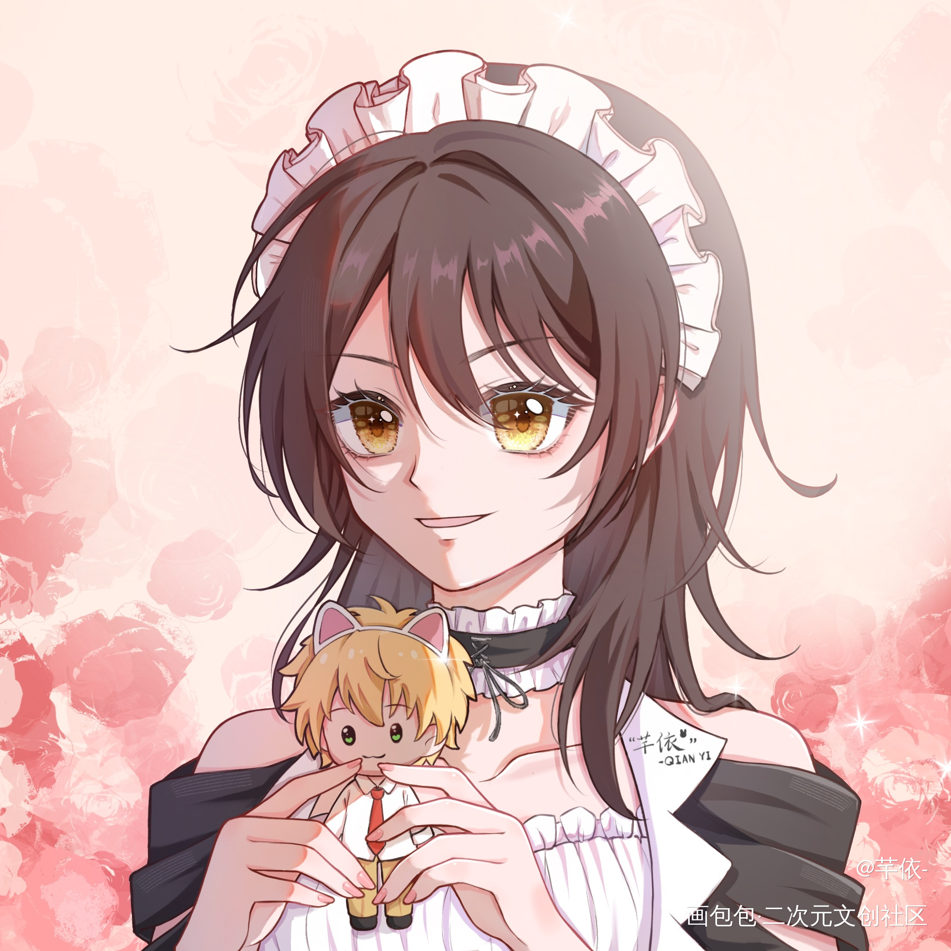 画了美咲抱着冰海娃娃~_我要上首推同人会长是女仆大人绘画绘画作品