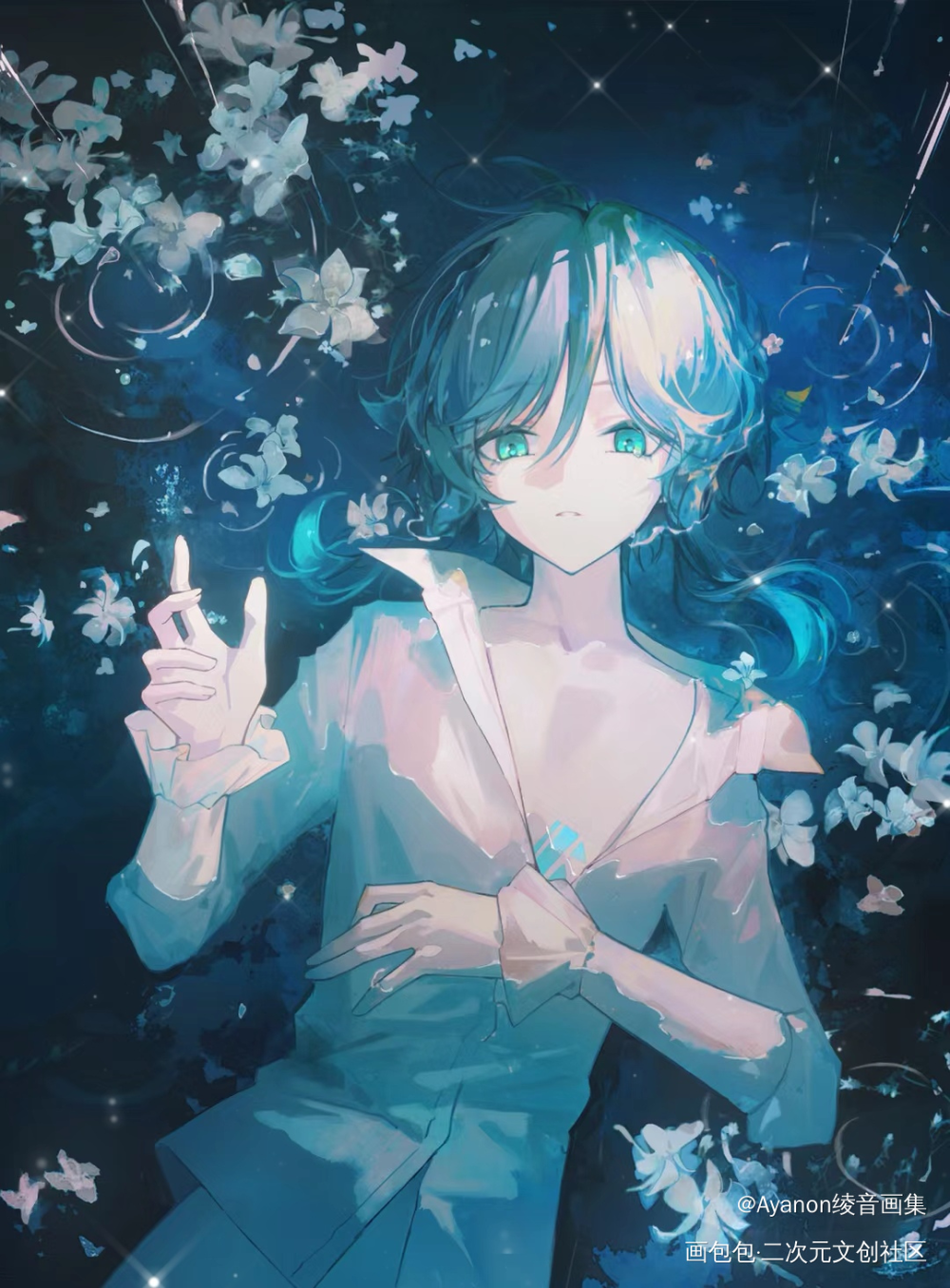 风不会在水里流动_原神温迪绘画作品