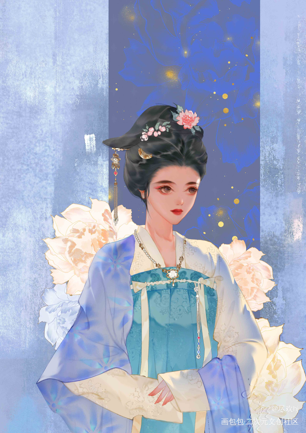 牡丹_摸鱼页古风同人绘画练习绘画绘画作品
