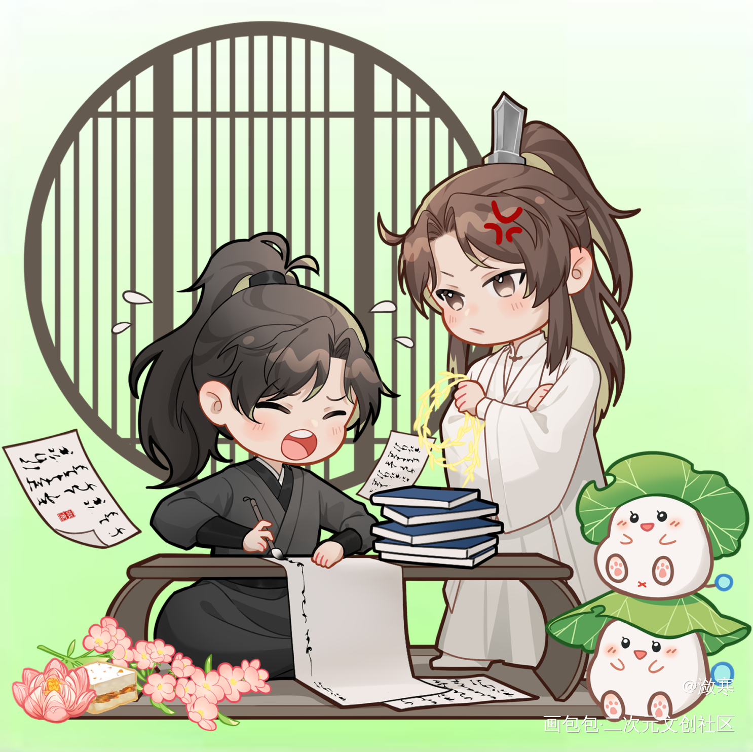 燃晚，好久不见_二哈和他的白猫师尊燃晚墨燃楚晚宁可爱古风Q版绘画作品