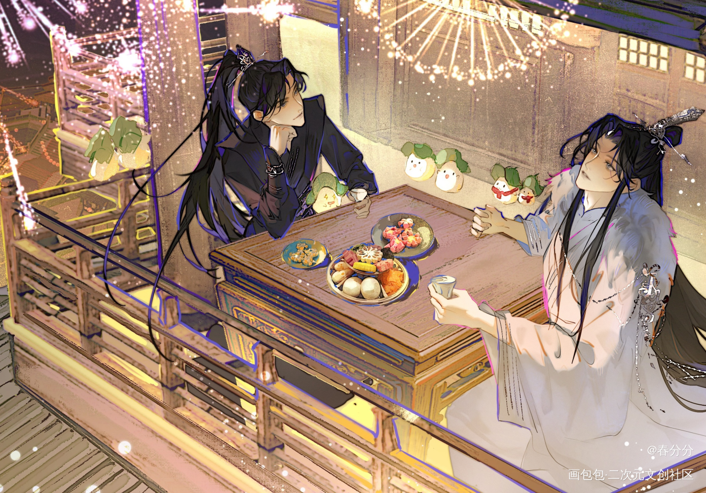 除夕快乐_二哈和他的白猫师尊燃晚墨燃楚晚宁绘画作品
