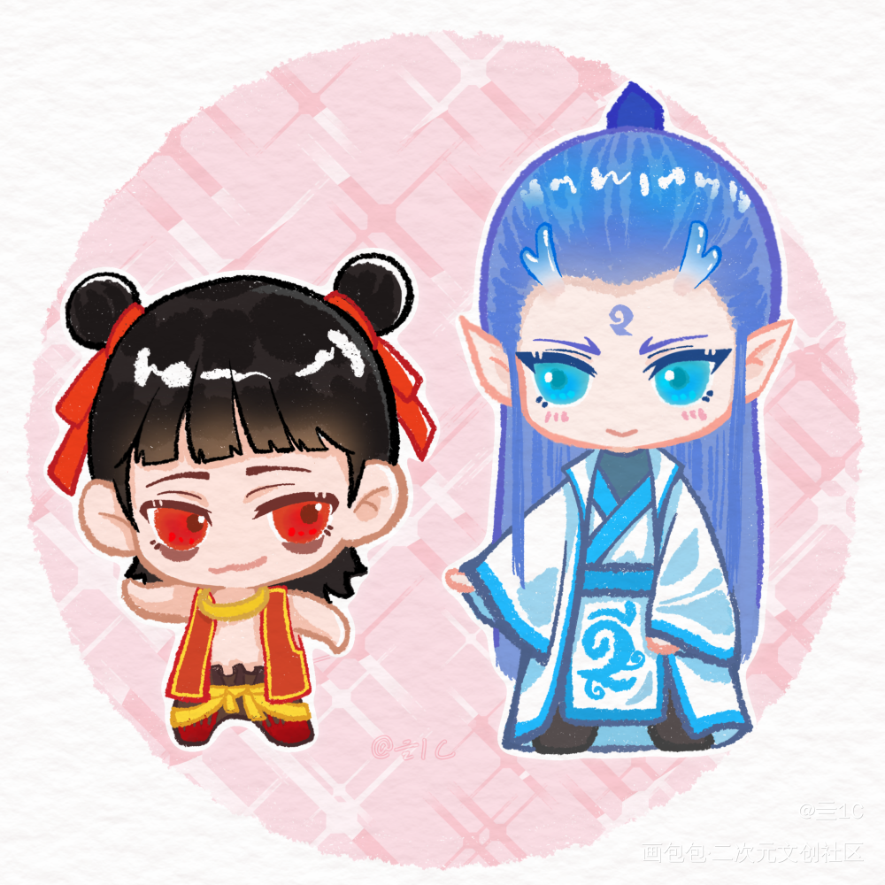 藕饼_哪吒之魔童降世哪吒之魔童闹海藕饼敖丙哪吒Q版procreate绘画作品