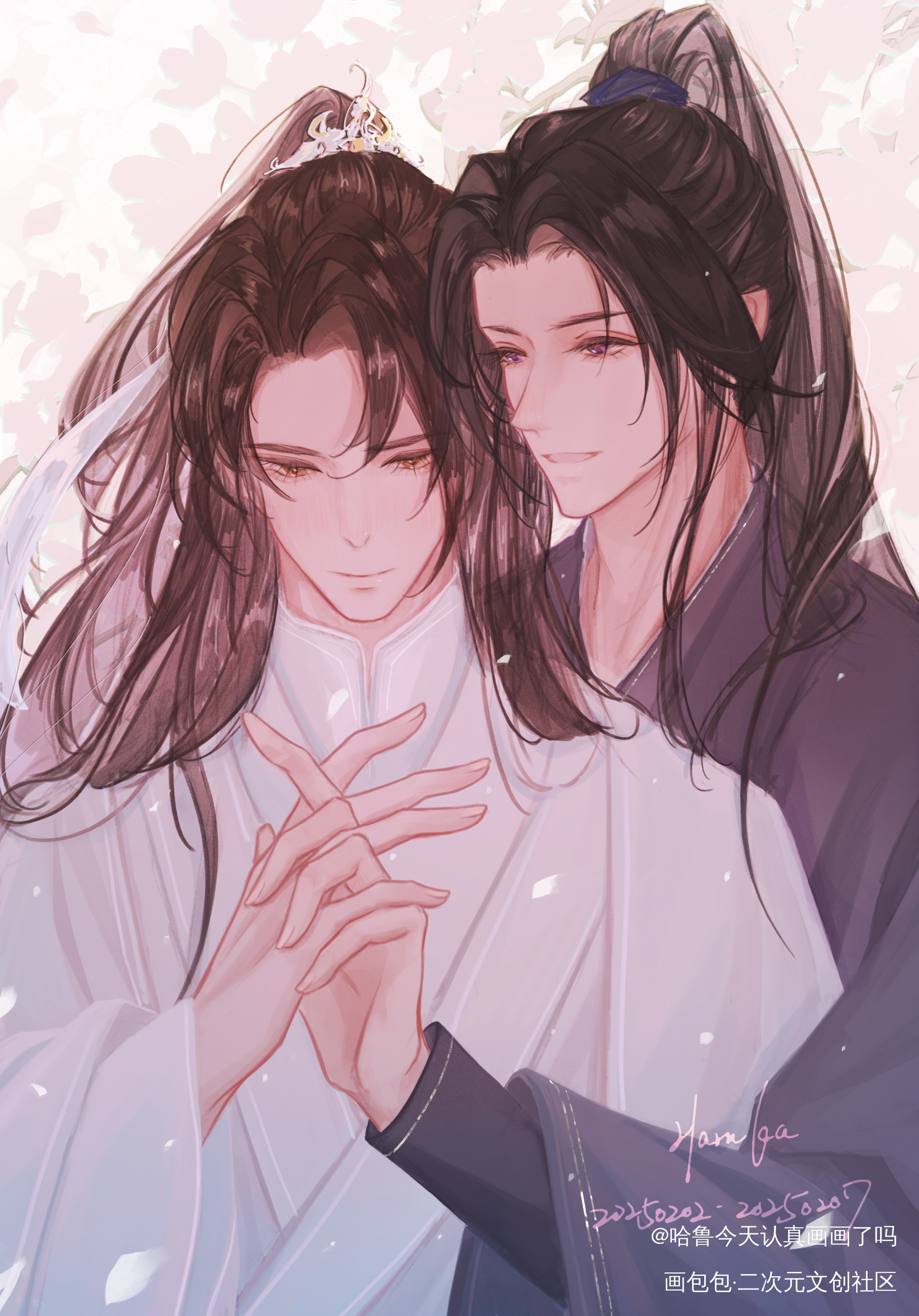 “我抓住师尊咯，以后再也不放手啦。”_二哈和他的白猫师尊燃晚墨燃楚晚宁绘画作品